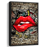 Urban Red Lips Framed Canvas Prints Wall Art Decor - Painting Canvas, Floating Frame, Framed Picture