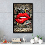 Urban Red Lips Framed Canvas Prints Wall Art Decor - Painting Canvas, Floating Frame, Framed Picture