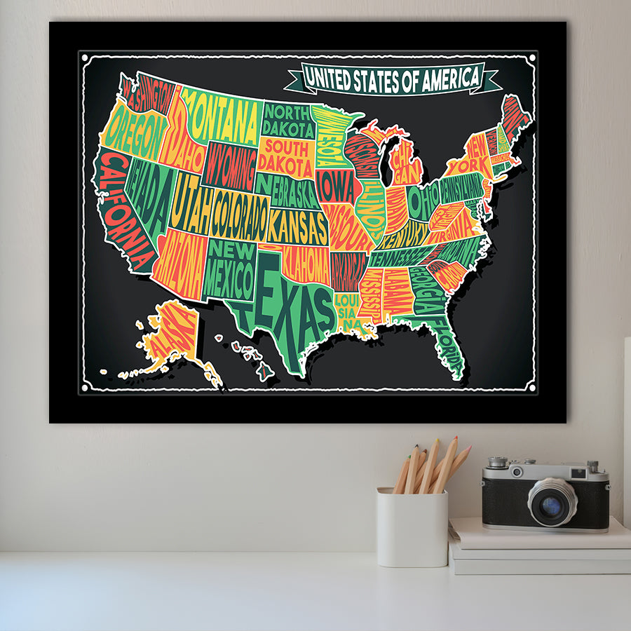 Usa Map Framed Art Prints Wall Art Decor, Framed Picture, Home Decor