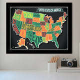 Usa Map Framed Art Prints Wall Art Decor, Framed Picture, Home Decor