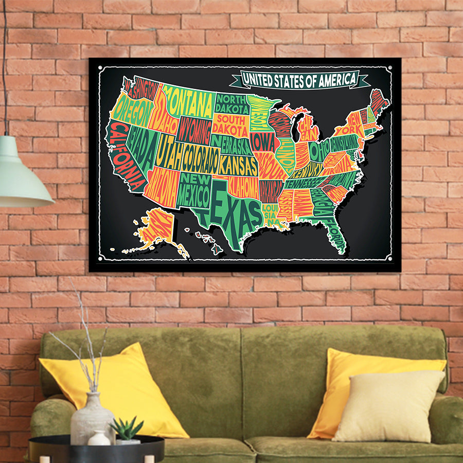 Usa Map Framed Art Prints Wall Art Decor, Framed Picture, Home Decor