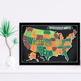 Usa Map Framed Art Prints Wall Art Decor, Framed Picture, Home Decor