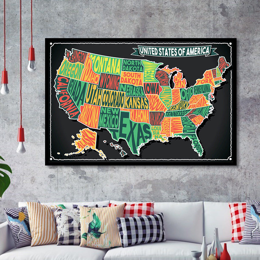 Usa Map Framed Art Prints Wall Art Decor, Framed Picture, Home Decor