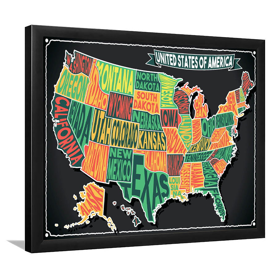 Usa Map Framed Art Prints Wall Art Decor, Framed Picture, Home Decor