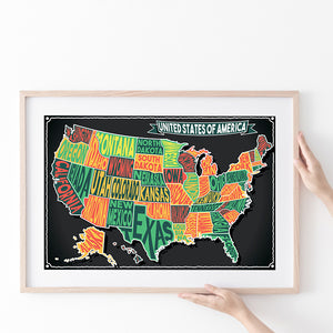 Usa Map Poster Prints Wall Art Decor, Unframe, Poster Art