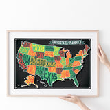 Usa Map Poster Prints Wall Art Decor, Unframe, Poster Art