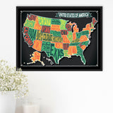Usa Map Framed Canvas Prints Wall Art Decor, Framed Picture, Floating Frame