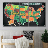 Usa Map 5 Piece B Canvas Prints Wall Art, Multi Panels,Large Canvas