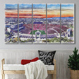 USC Trojans Los Angeles Memorial Coliseum Watercolor, 5 Pieces B, Multi Panel Canvas Prints Wall Art Decor