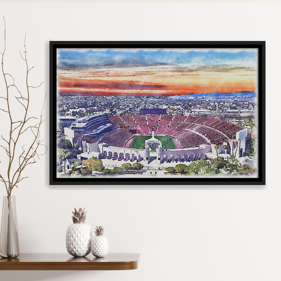 USC Trojans Los Angeles Memorial Coliseum Watercolor, Sport Art Prints Fan Gift, Framed Canvas Prints Wall Art Decor