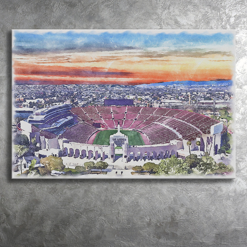 USC Trojans Los Angeles Memorial Coliseum Watercolor, Sport Art Prints Fan Gift, Canvas Prints Wall Art Decor