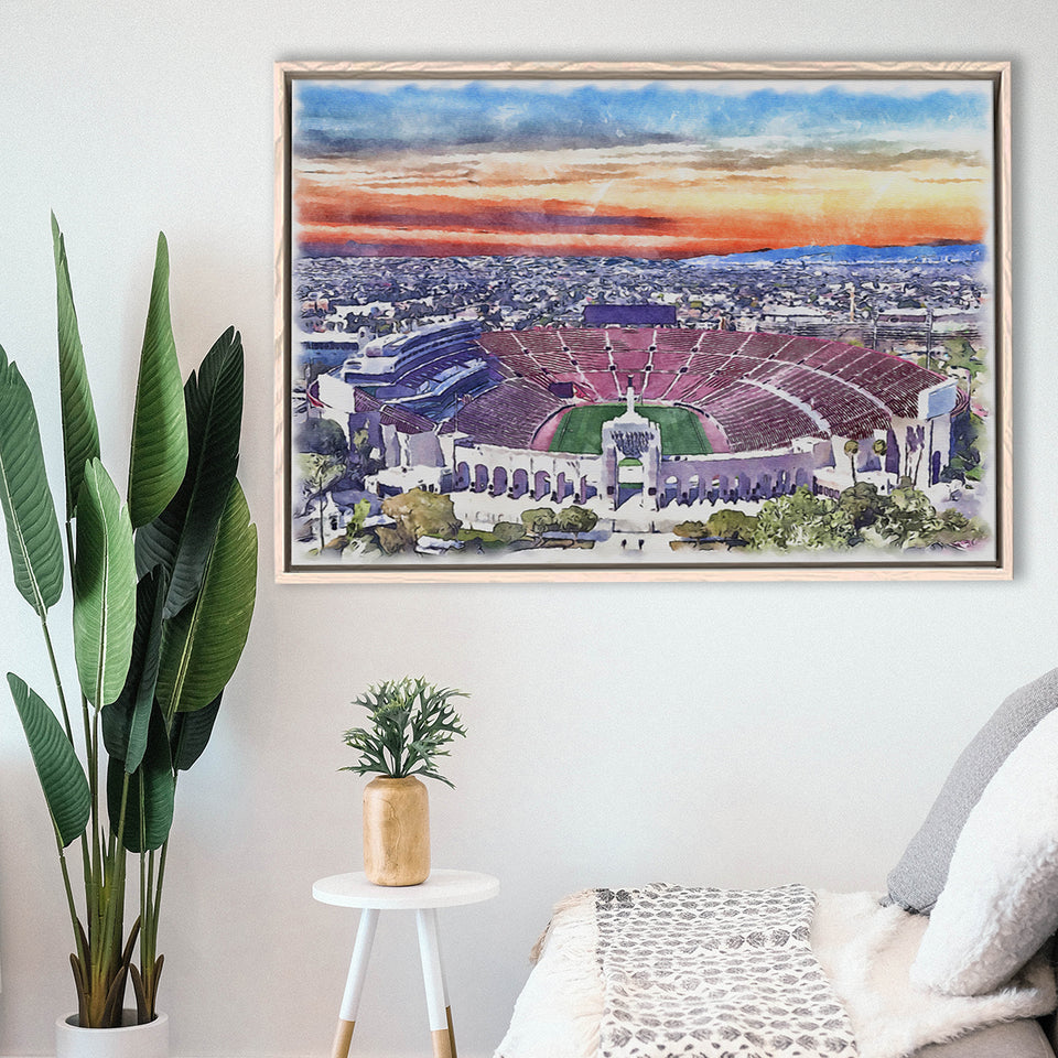 USC Trojans Los Angeles Memorial Coliseum Watercolor, Sport Art Prints Fan Gift, Framed Canvas Prints Wall Art Decor