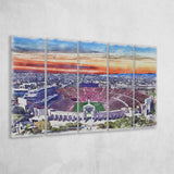 USC Trojans Los Angeles Memorial Coliseum Watercolor, 5 Pieces B, Multi Panel Canvas Prints Wall Art Decor
