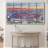 USC Trojans Los Angeles Memorial Coliseum Watercolor, 5 Pieces B, Multi Panel Canvas Prints Wall Art Decor