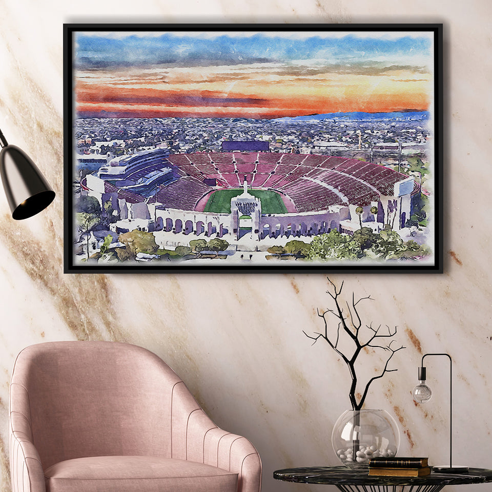 USC Trojans Los Angeles Memorial Coliseum Watercolor, Sport Art Prints Fan Gift, Framed Canvas Prints Wall Art Decor