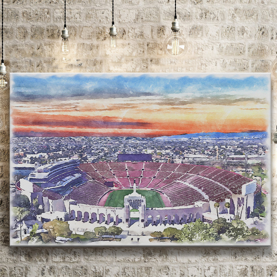 USC Trojans Los Angeles Memorial Coliseum Watercolor, Sport Art Prints Fan Gift, Canvas Prints Wall Art Decor