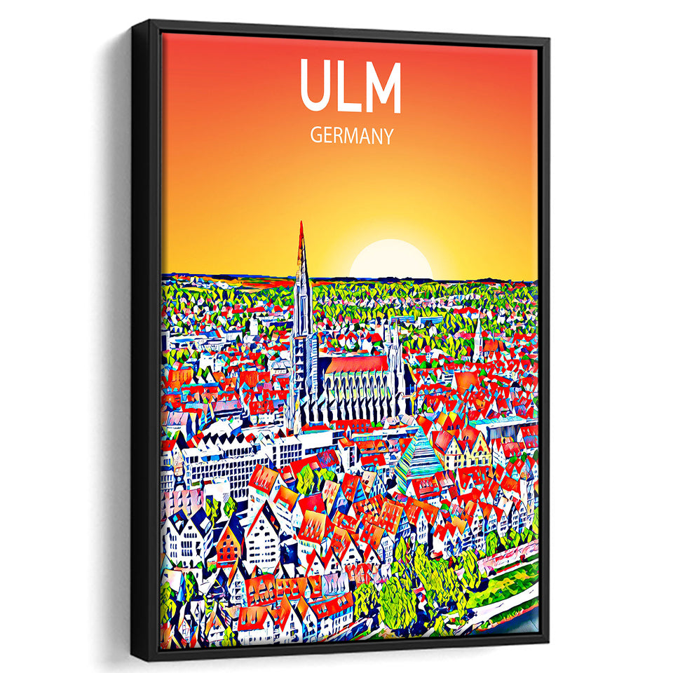 Ulm Germany Art Sunset Art Print, Large Canvas, Framed Canvas Print Wall Art Home Decor, Floating Frame