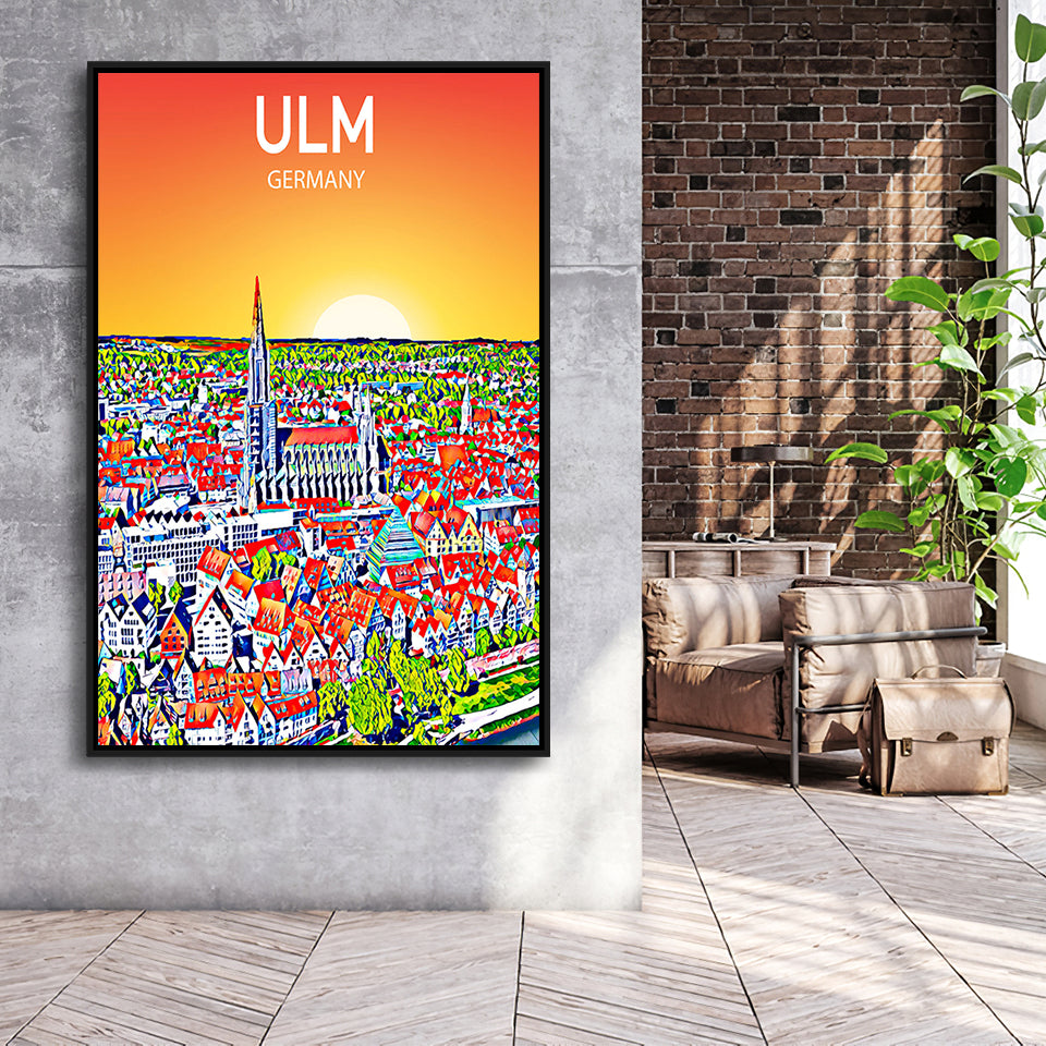 Ulm Germany Art Sunset Art Print, Large Canvas, Framed Canvas Print Wall Art Home Decor, Floating Frame