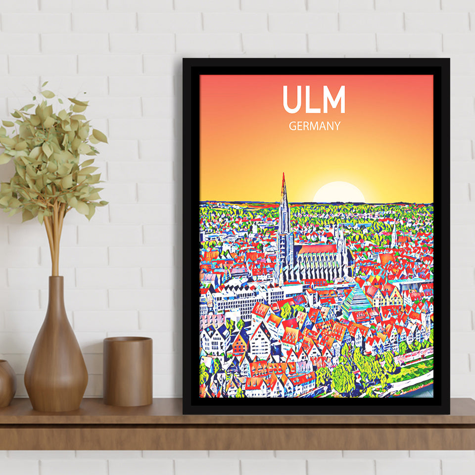 Ulm Germany Art Sunset Art Print, Large Canvas, Framed Canvas Print Wall Art Home Decor, Floating Frame