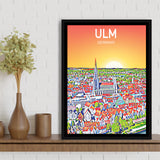 Ulm Germany Art Sunset Art Print, Large Canvas, Framed Canvas Print Wall Art Home Decor, Floating Frame