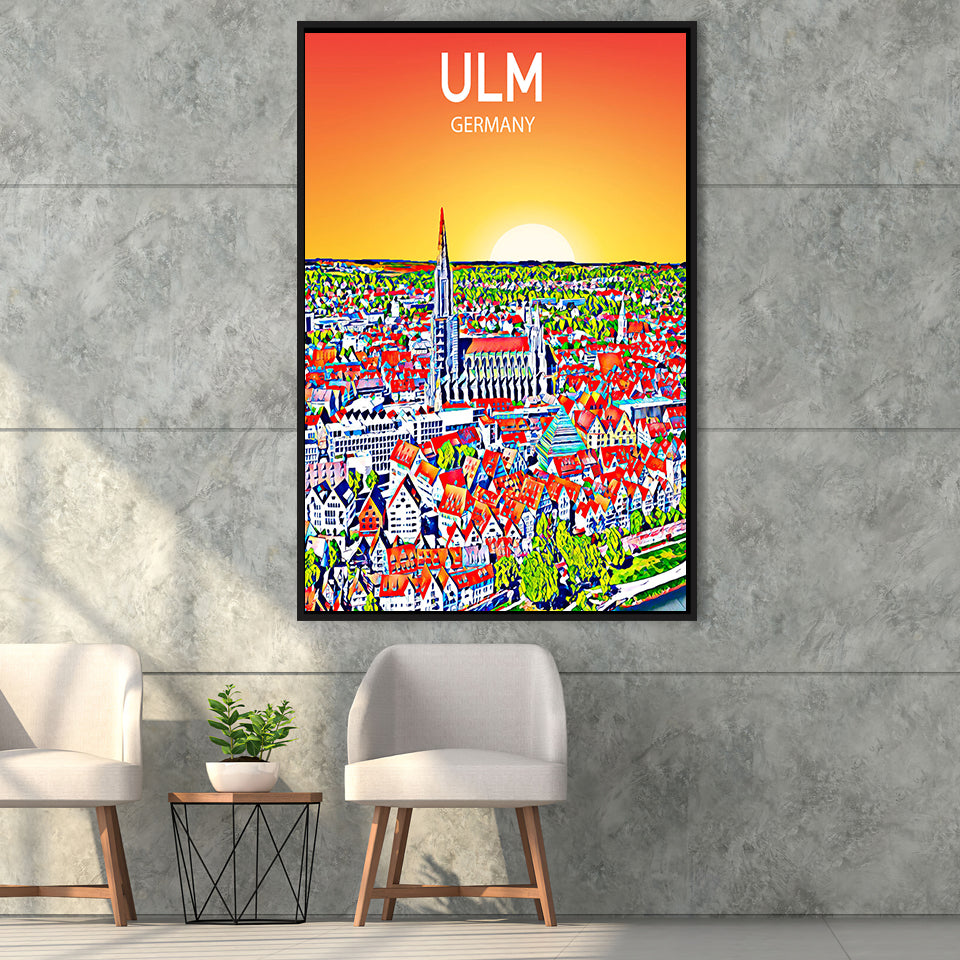 Ulm Germany Art Sunset Art Print, Large Canvas, Framed Canvas Print Wall Art Home Decor, Floating Frame