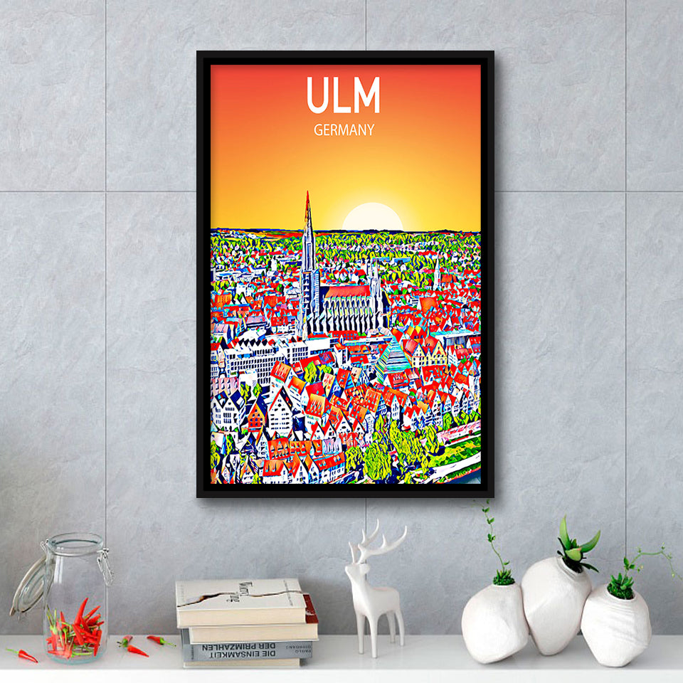 Ulm Germany Art Sunset Art Print, Large Canvas, Framed Canvas Print Wall Art Home Decor, Floating Frame