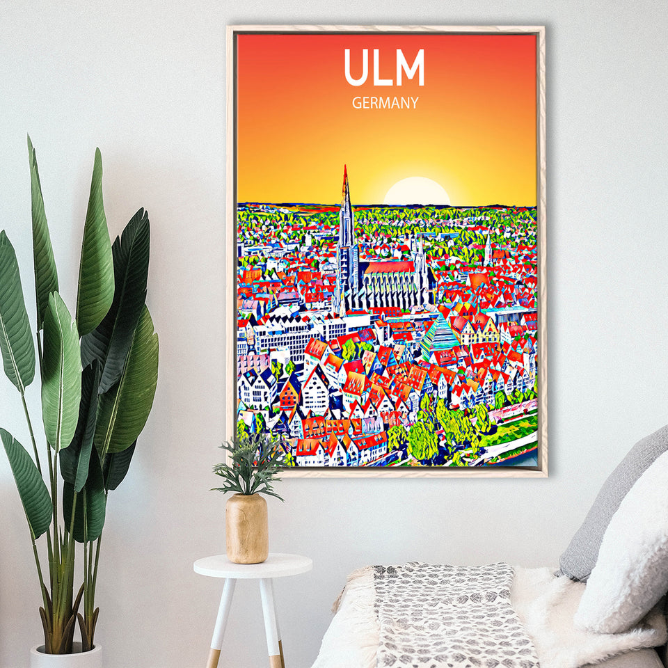 Ulm Germany Art Sunset Art Print, Large Canvas, Framed Canvas Print Wall Art Home Decor, Floating Frame