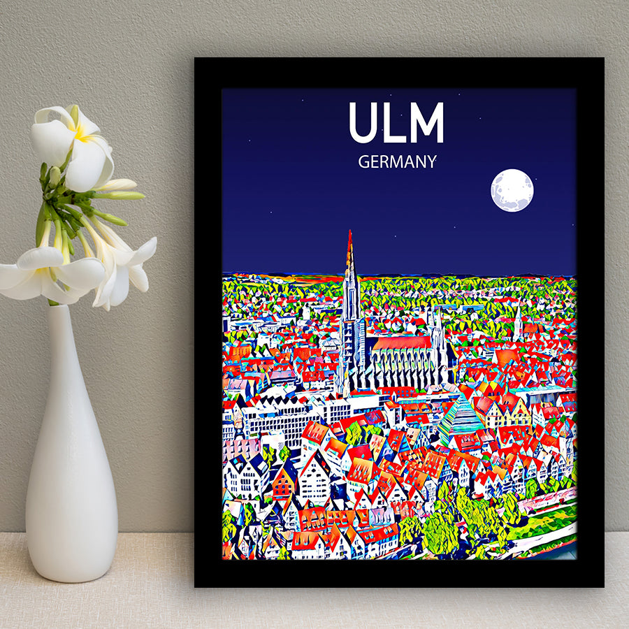 Ulm Germany Art Night Art Print, City Art Print, Framed Art Print Wall Art Home Decor, Framed Picture