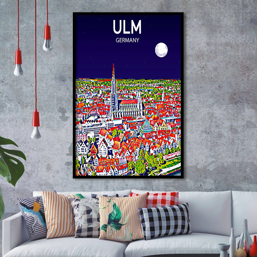 Ulm Germany Art Night Art Print, City Art Print, Framed Art Print Wall Art Home Decor, Framed Picture
