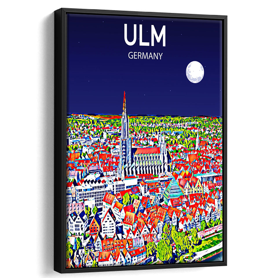 Ulm Germany Art Night Art Print, Large Canvas, Framed Canvas Print Wall Art Home Decor, Floating Frame