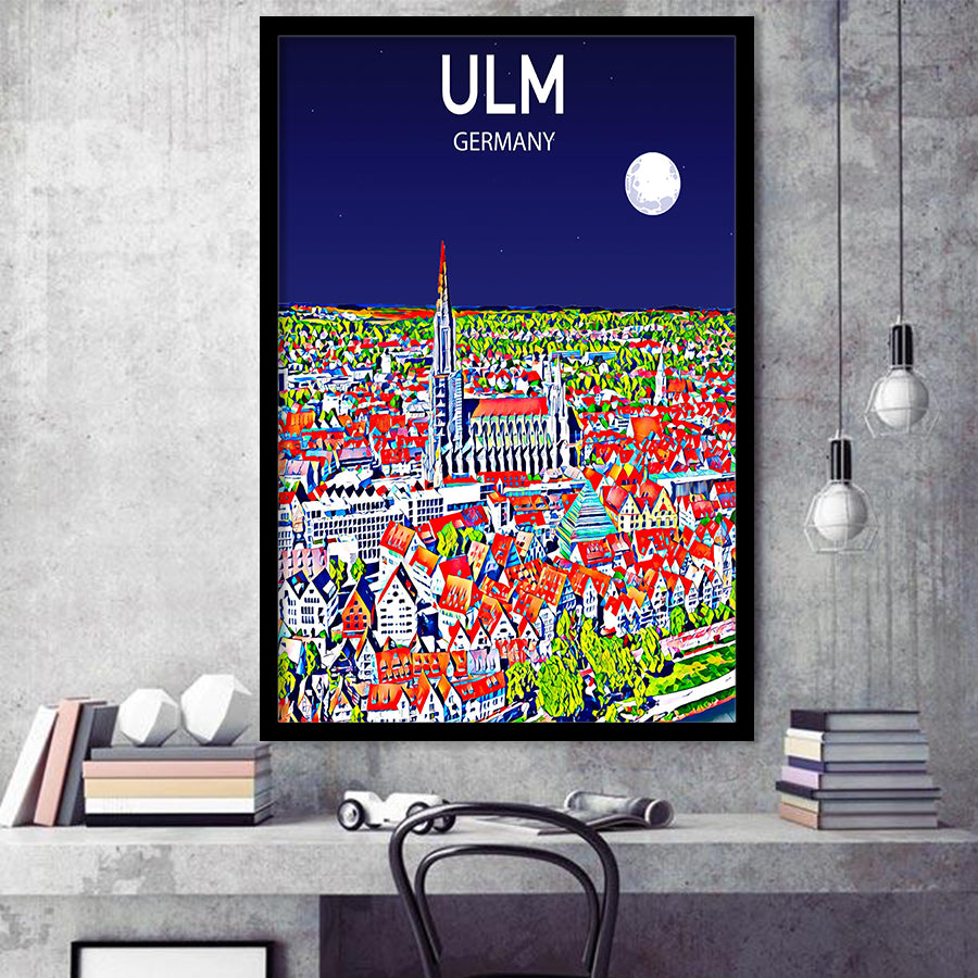 Ulm Germany Art Night Art Print, City Art Print, Framed Art Print Wall Art Home Decor, Framed Picture