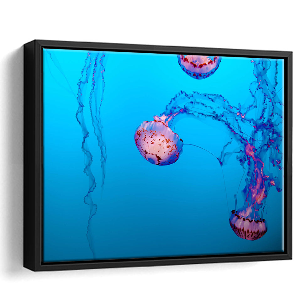 Underwater Canvas Art, Ocean Print Framed Canvas Prints Wall Art Decor, Black Floating Frame