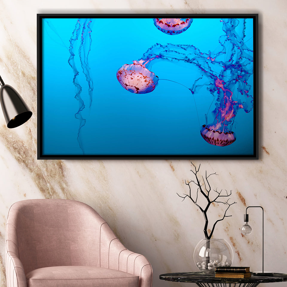 Underwater Canvas Art, Ocean Print Framed Canvas Prints Wall Art Decor, Black Floating Frame
