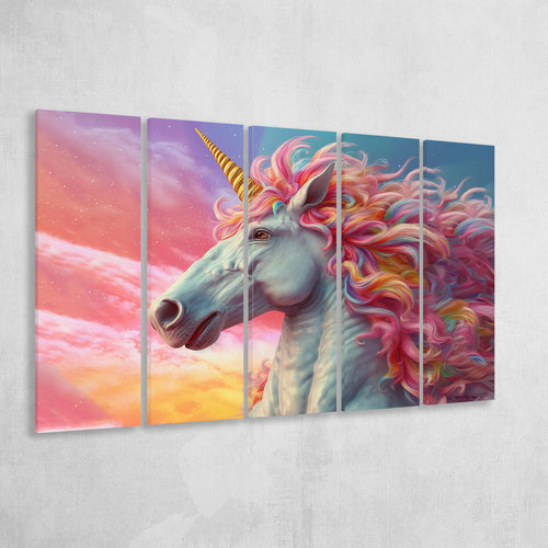 Unicorn Colorful Kids Art 5 Panels B Canvas Prints Wall Art Home Decor, Extra Large Canvas