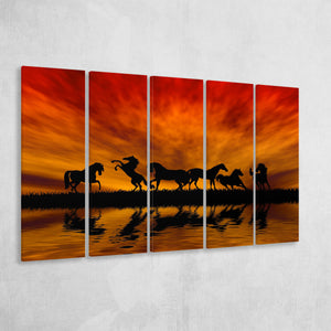 Unique Horse Canvas, Sunset View, Multi Panels, 5 Pieces B, Canvas Prints Wall Art Home Decor,X Large Canvas
