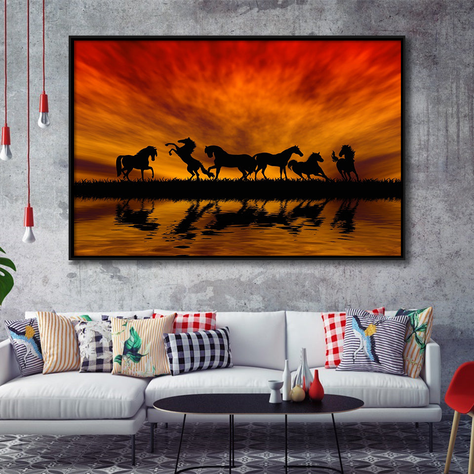 Unique Horse Canvas, Sunset View, Framed Canvas Prints Wall Art Home Decor,Floating Frame, Ready to Hang