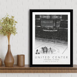 United Center Chicago Blackhawks Ice Hockey Lovers Black And White Art Framed Canvas Prints Wall Art Home Decor, Floating Frame