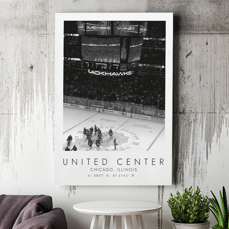 United Center Chicago Blackhawks Ice Hockey Lovers Black And White Art Canvas Prints Wall Art Home Decor