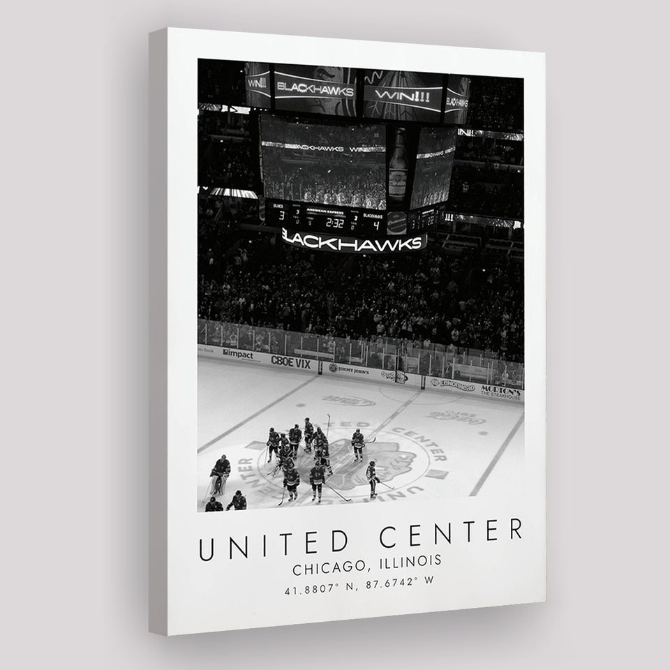 United Center Chicago Blackhawks Ice Hockey Lovers Black And White Art Canvas Prints Wall Art Home Decor