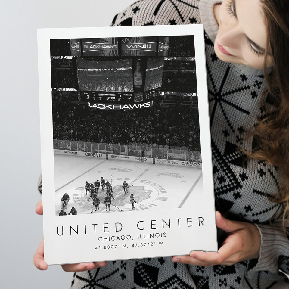United Center Chicago Blackhawks Ice Hockey Lovers Black And White Art Canvas Prints Wall Art Home Decor