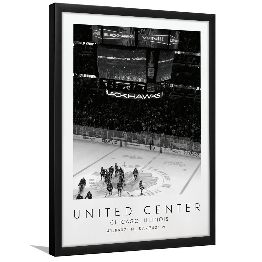 United Center Chicago Blackhawks Ice Hockey Lovers Black And White Art Framed Art Prints Wall Art Decor, Framed Picture