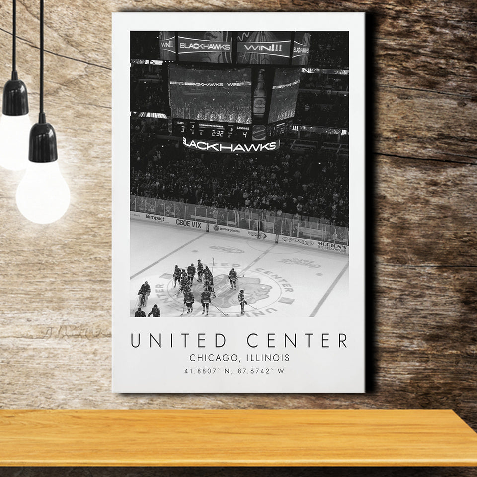 United Center Chicago Blackhawks Ice Hockey Lovers Black And White Art Canvas Prints Wall Art Home Decor