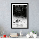 United Center Chicago Blackhawks Ice Hockey Lovers Black And White Art Framed Canvas Prints Wall Art Home Decor, Floating Frame
