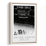 United Center Chicago Blackhawks Ice Hockey Lovers Black And White Art Framed Canvas Prints Wall Art Home Decor, Floating Frame