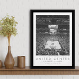 United Center Chicago Bulls Basketball Lovers Black And White Art Framed Canvas Prints Wall Art Home Decor, Floating Frame