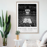 United Center Chicago Bulls Basketball Lovers Black And White Art Framed Canvas Prints Wall Art Home Decor, Floating Frame