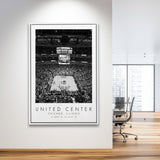 United Center Chicago Bulls Basketball Lovers Black And White Art Framed Canvas Prints Wall Art Home Decor, Floating Frame