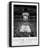 United Center Chicago Bulls Basketball Lovers Black And White Art Framed Canvas Prints Wall Art Home Decor, Floating Frame