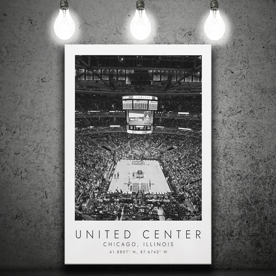 United Center Chicago Bulls Basketball Lovers Black And White Art Canvas Prints Wall Art Home Decor