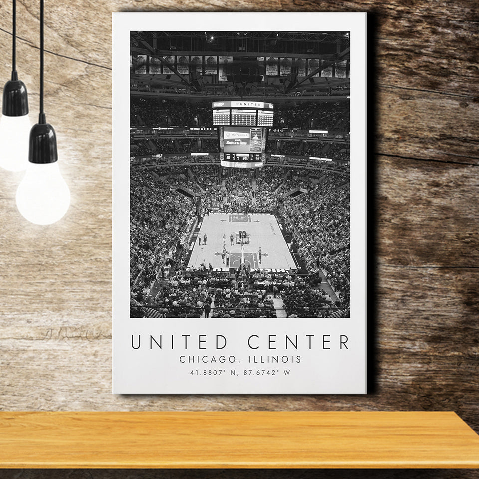 United Center Chicago Bulls Basketball Lovers Black And White Art Canvas Prints Wall Art Home Decor